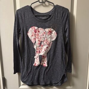 Mudd Gray and Pink Elephant Graphic Long Sleeve Tee
